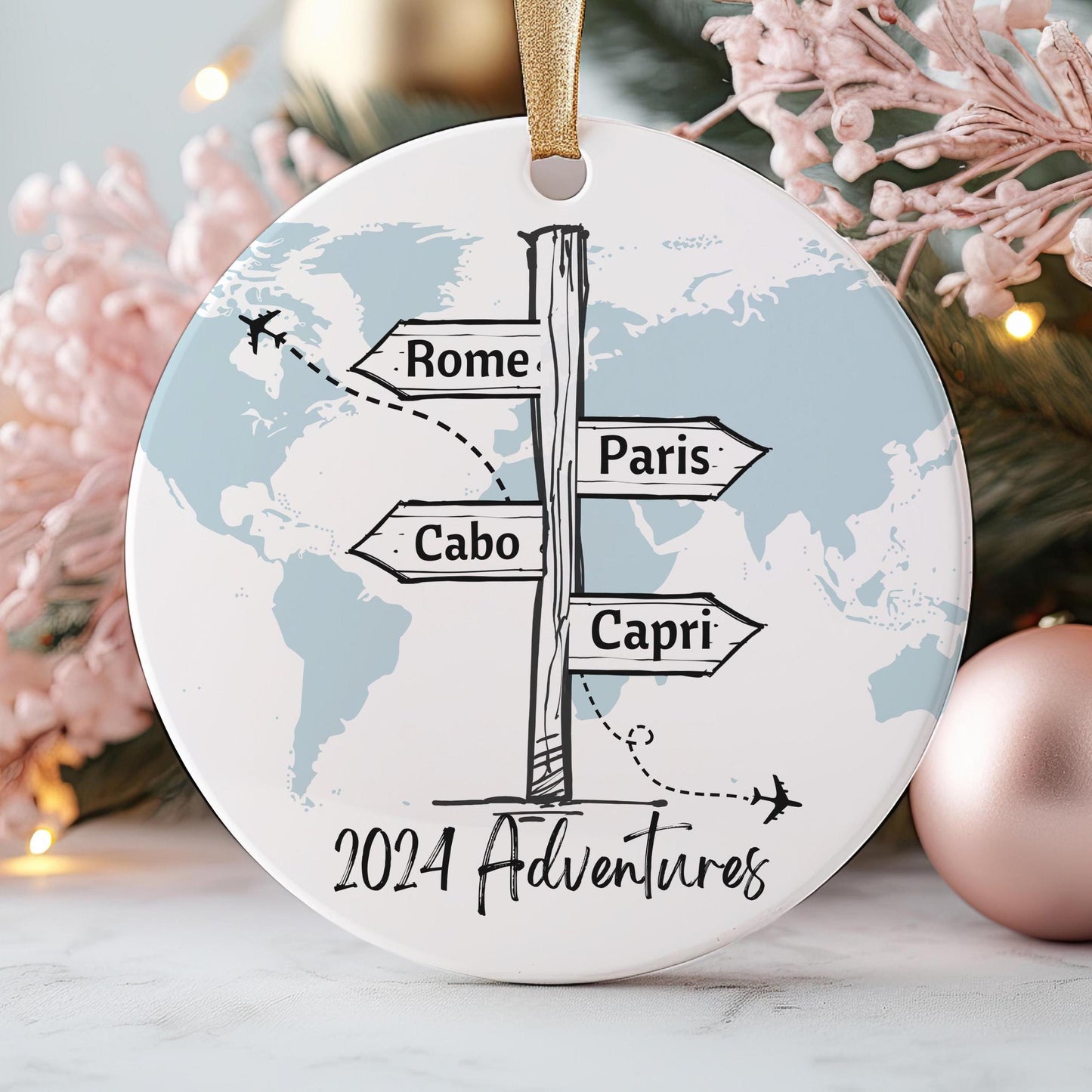 Personalized Travel Ornament, Travel Christmas Ornament, Vacation Ornament, Ornament Gift, Travel Gift, Tree Ornament, Travel Ornament