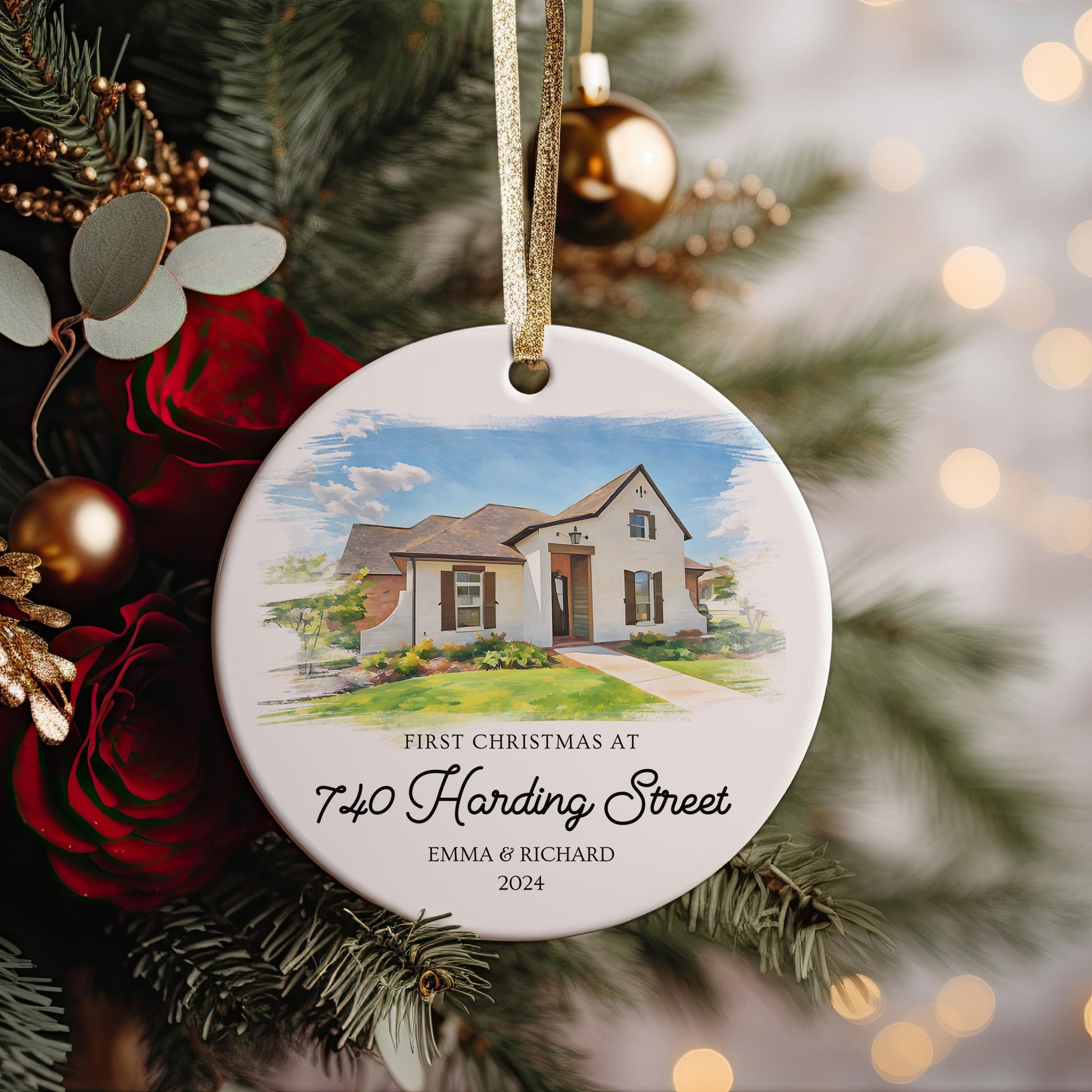 Personalized House Portrait Ornament, Watercolor New Home Christmas Gift, First Home Gift, Realtor Closing Gift