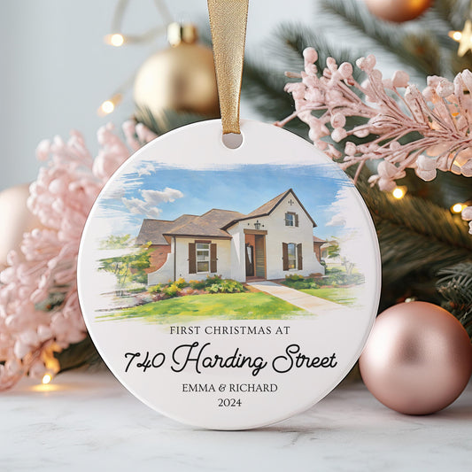 Personalized House Portrait Ornament, Watercolor New Home Christmas Gift, First Home Gift, Realtor Closing Gift