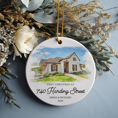 Personalized House Portrait Ornament, Watercolor New Home Christmas Gift, First Home Gift, Realtor Closing Gift