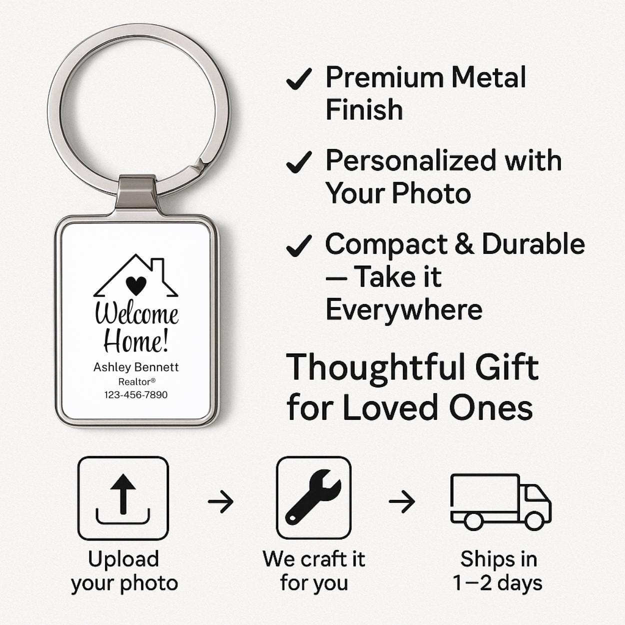 Welcome Home Metal Keychains, Realtor Client Gift Bulk, Personalized Closing Gifts, Custom New Home Keyring, Real Estate Gifts