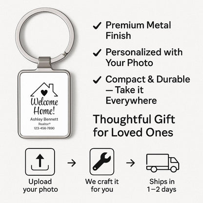 Welcome Home Metal Keychains, Realtor Client Gift Bulk, Personalized Closing Gifts, Custom New Home Keyring, Real Estate Gifts