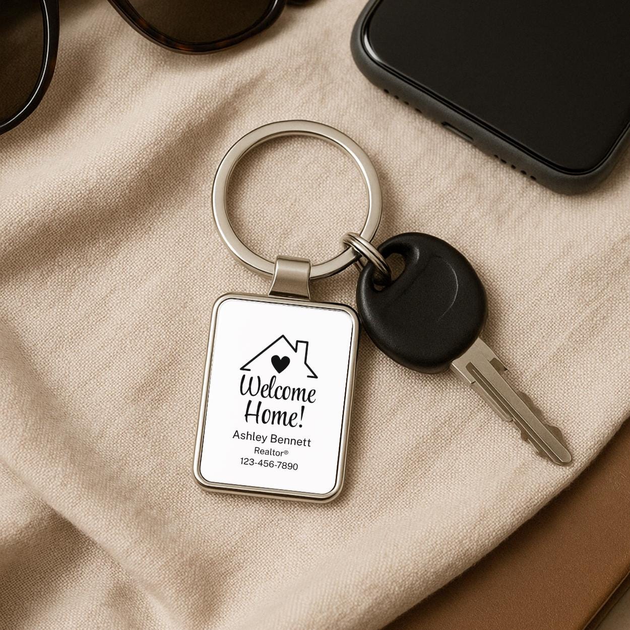 Welcome Home Metal Keychains, Realtor Client Gift Bulk, Personalized Closing Gifts, Custom New Home Keyring, Real Estate Gifts
