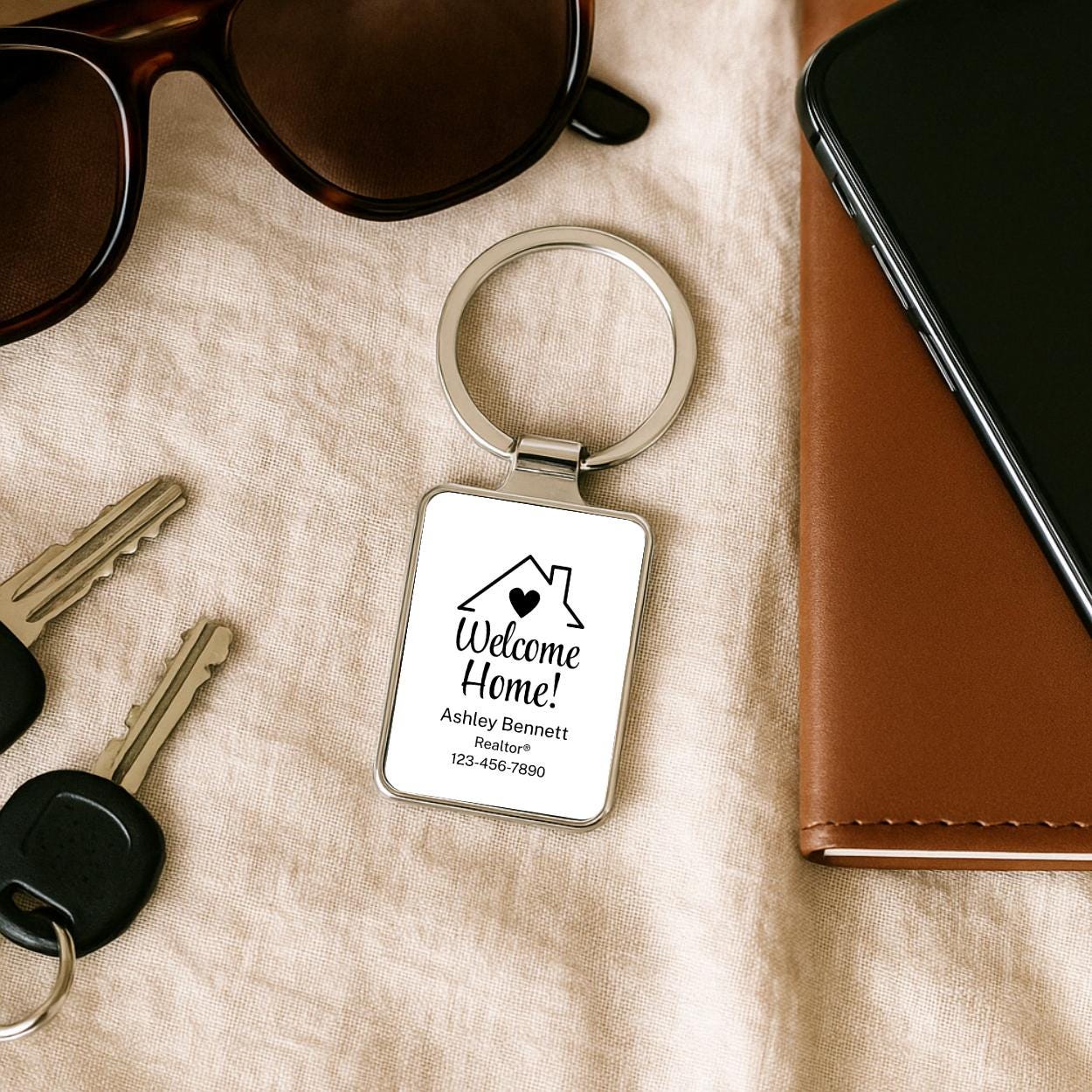 Welcome Home Metal Keychains, Realtor Client Gift Bulk, Personalized Closing Gifts, Custom New Home Keyring, Real Estate Gifts