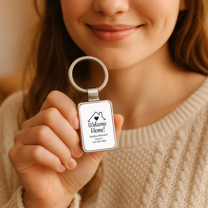 Welcome Home Metal Keychains, Realtor Client Gift Bulk, Personalized Closing Gifts, Custom New Home Keyring, Real Estate Gifts