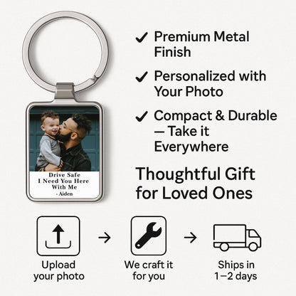 Drive Safe Dad Photo Keychain, Personalized Gift from Kids
