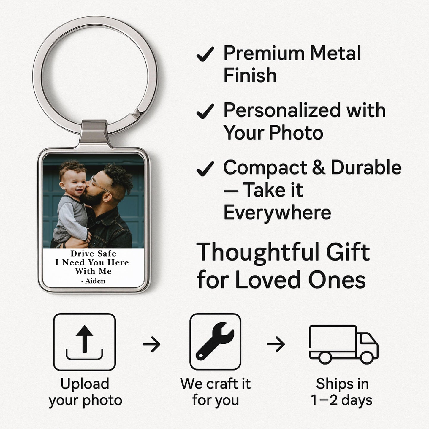 Drive Safe Dad Photo Keychain, Personalized Gift from Kids