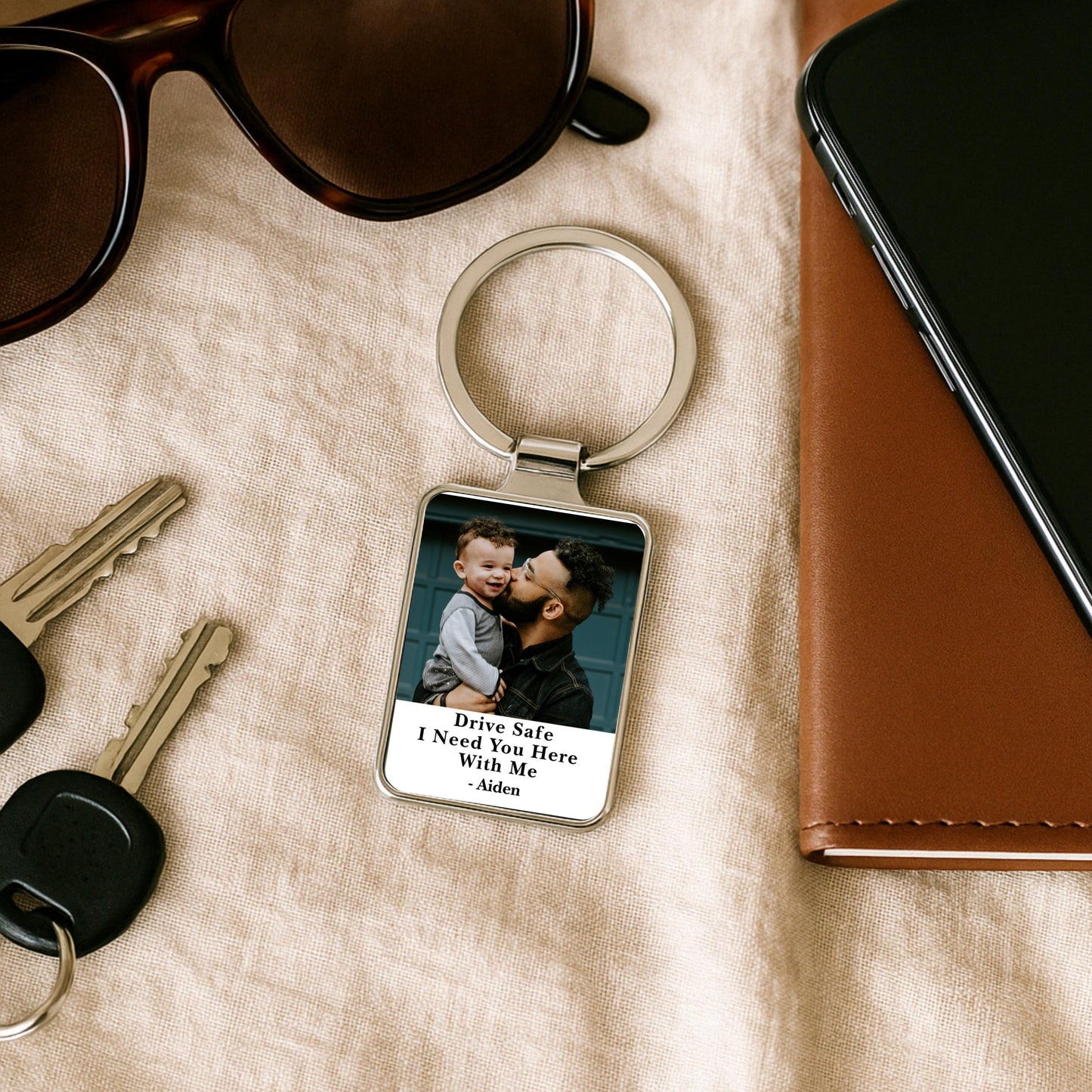 Drive Safe Dad Photo Keychain, Personalized Gift from Kids