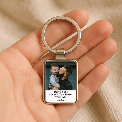 Drive Safe Dad Photo Keychain, Personalized Gift from Kids