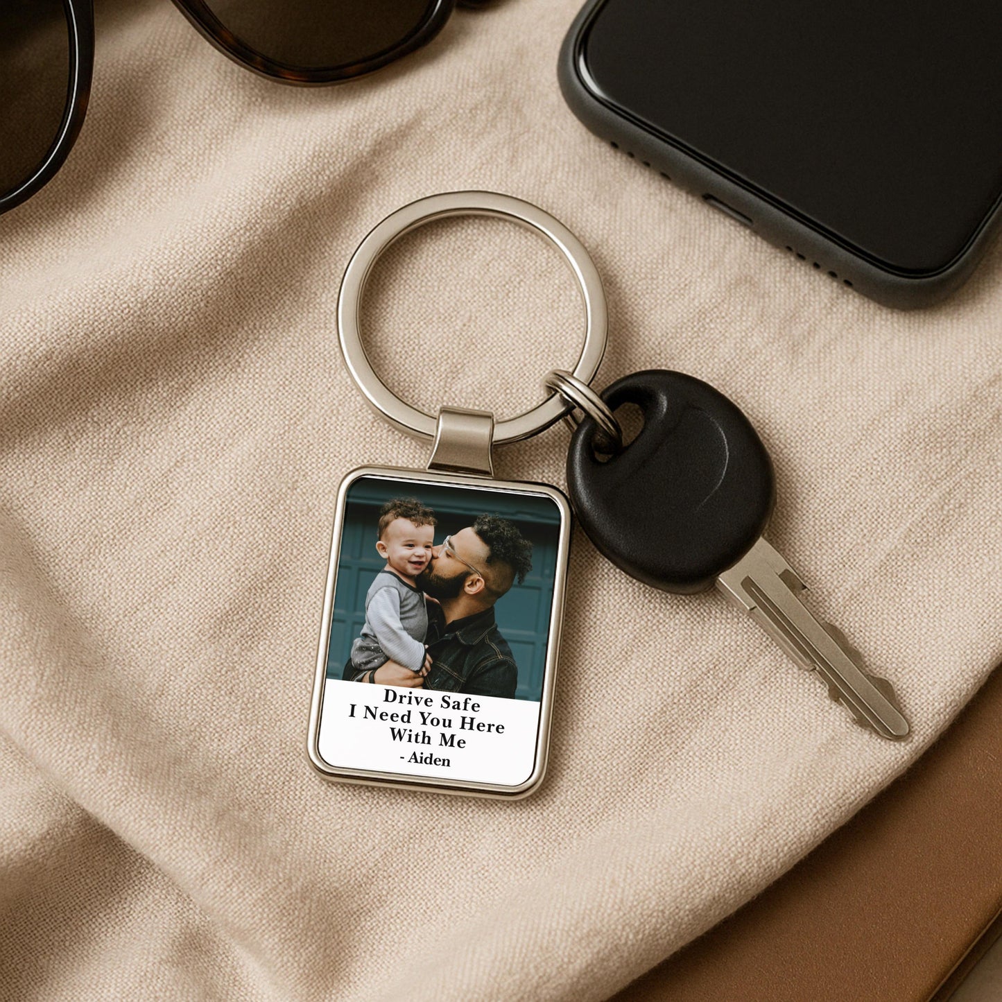 Drive Safe Dad Photo Keychain, Personalized Gift from Kids