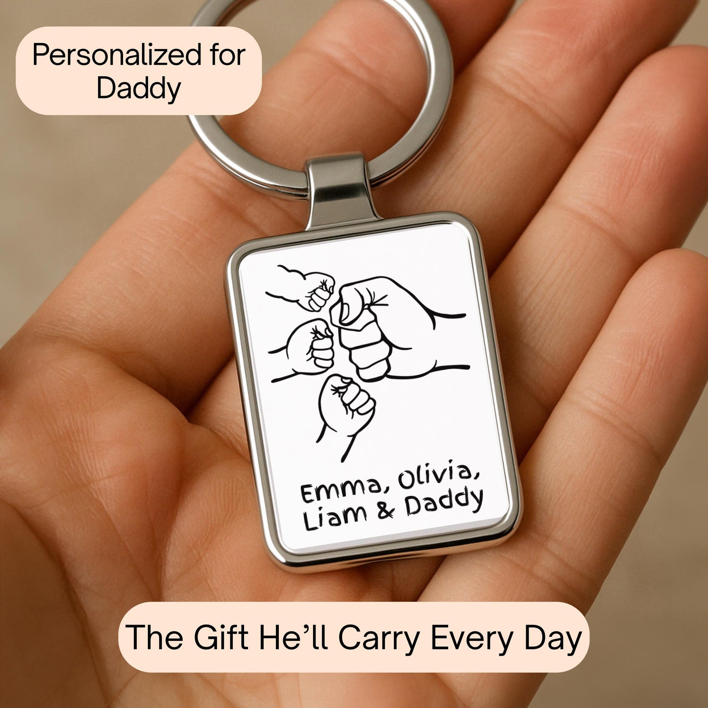 Fist Bump Dad Keychain, Personalized Gift from Kids