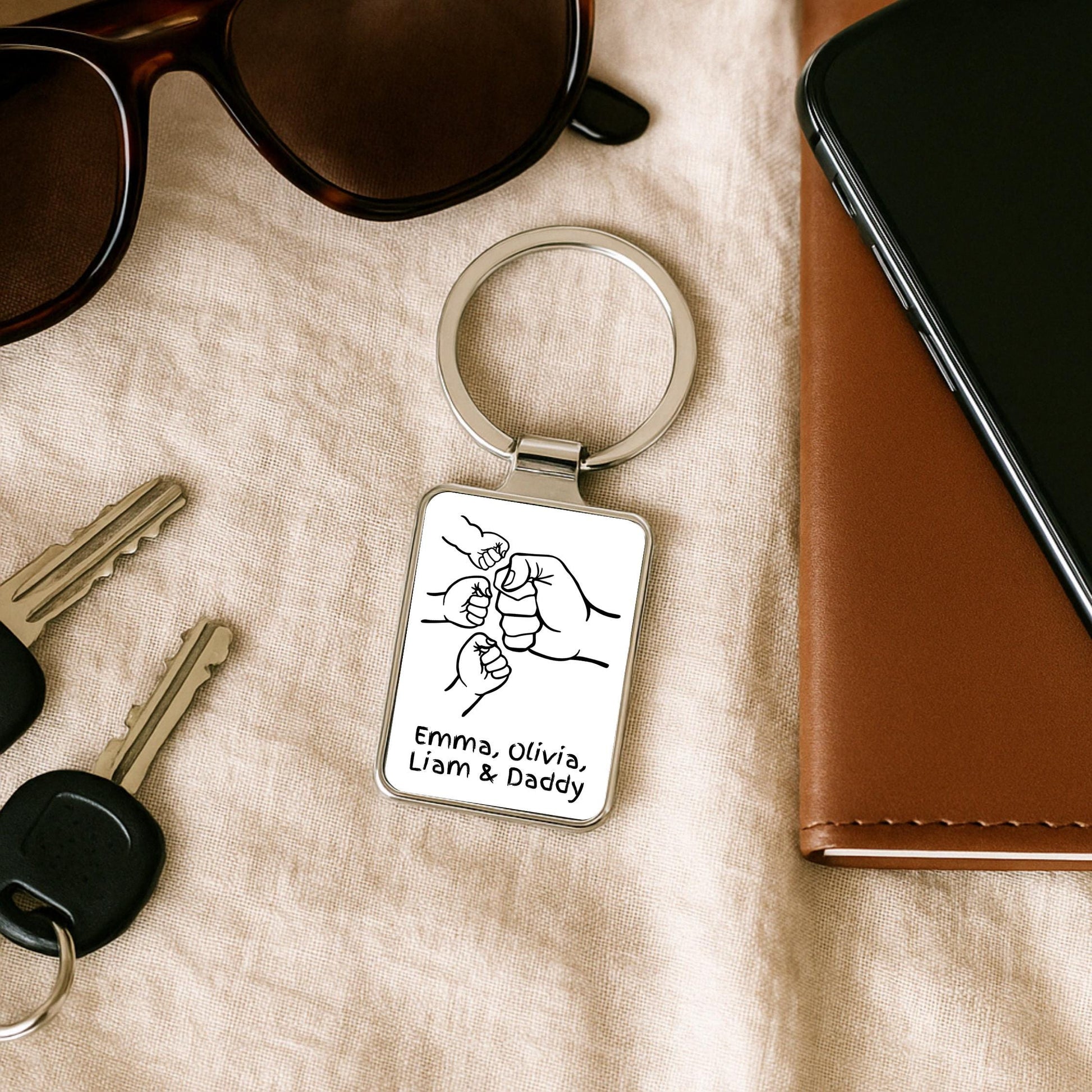 Fist Bump Dad Keychain, Personalized Gift from Kids
