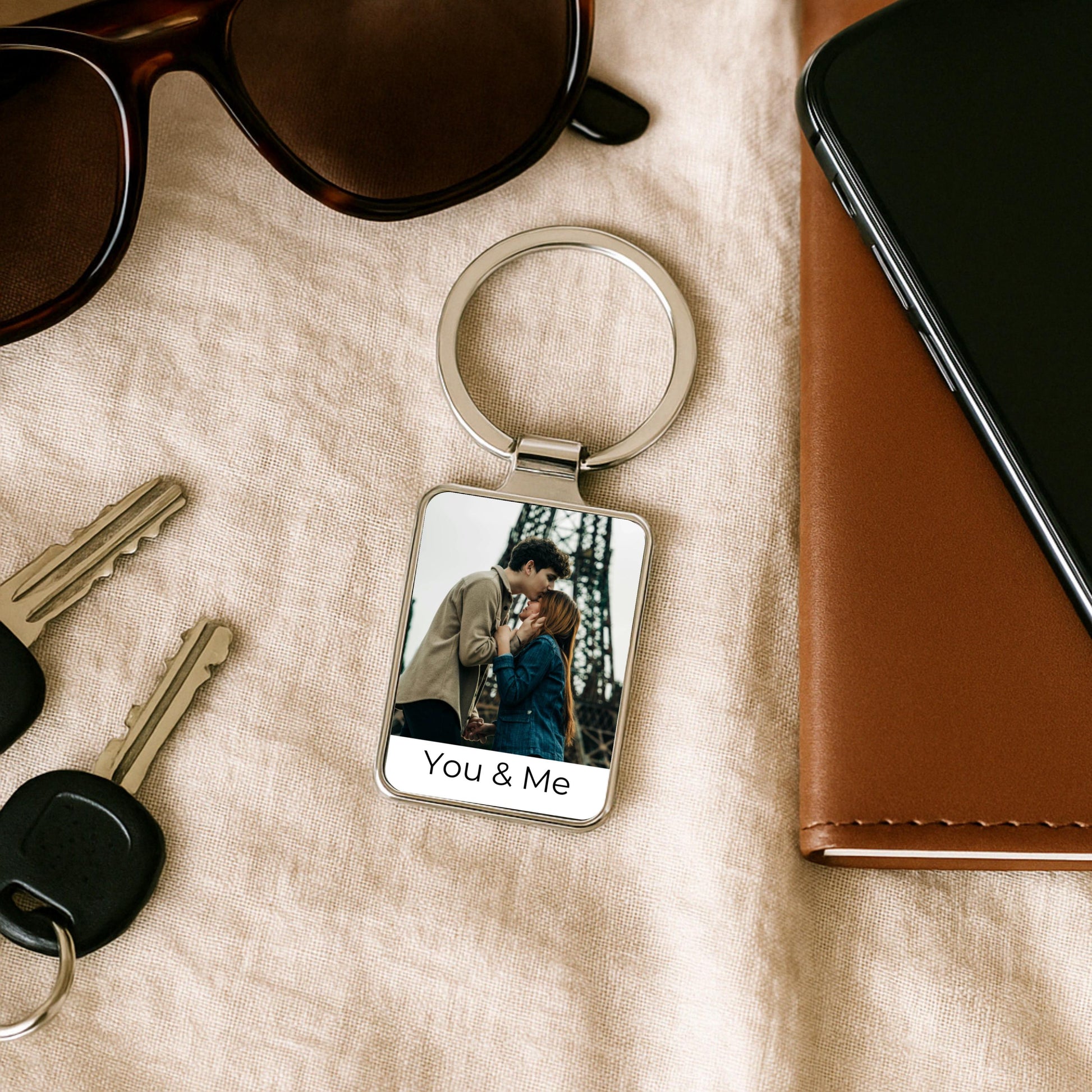 Couple Photo Keychain, Personalized Anniversary Gift
