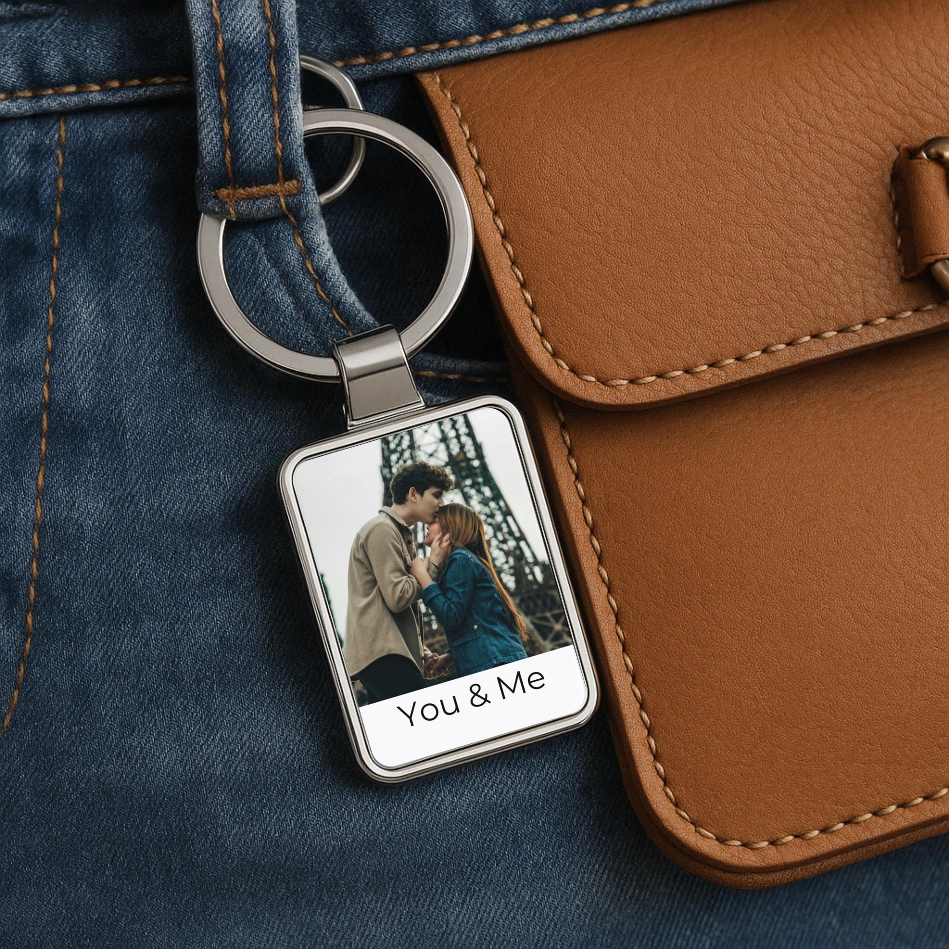 Couple Photo Keychain, Personalized Anniversary Gift