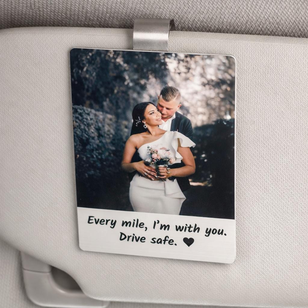 Personalized Couple Photo Car Visor Clip, Drive Safe I Love You Gift, Anniversary Gift for Boyfriend Husband