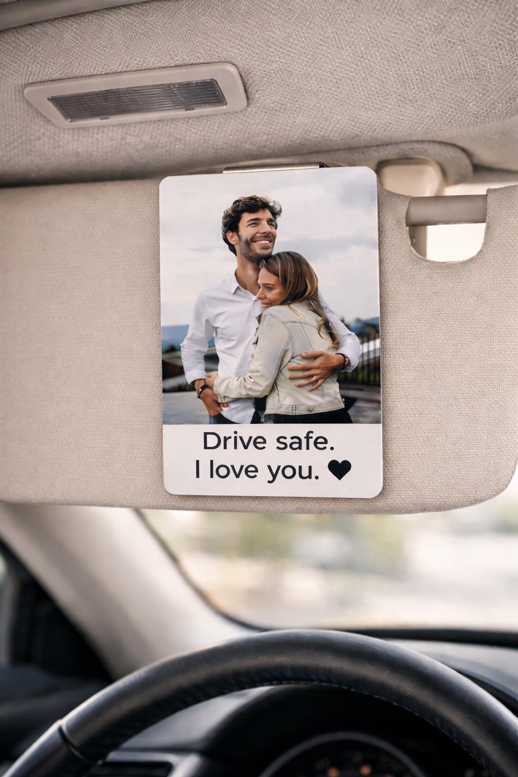Personalized Couple Photo Car Visor Clip, Drive Safe I Love You Gift, Anniversary Gift for Boyfriend Husband