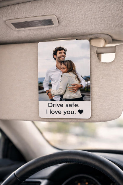 Personalized Couple Photo Car Visor Clip, Drive Safe I Love You Gift, Anniversary Gift for Boyfriend Husband