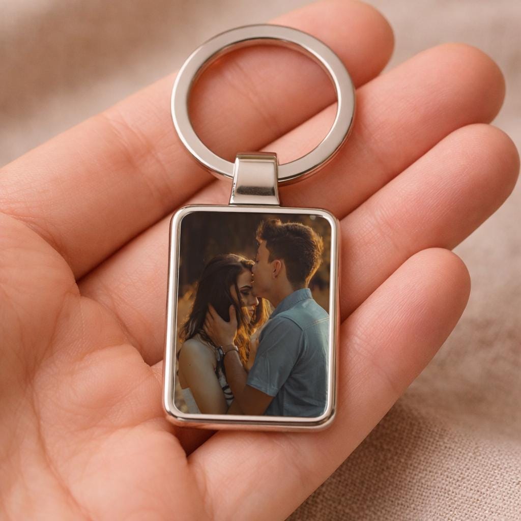 Couples Photo Keychain, Custom Picture Gift, Personalized Romantic Gift