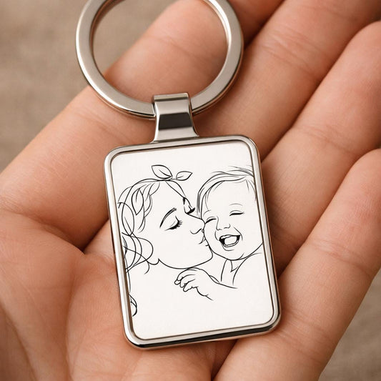 Personalized Line Art Keychain, Gift for Mom, Custom Baby Portrait Keychain