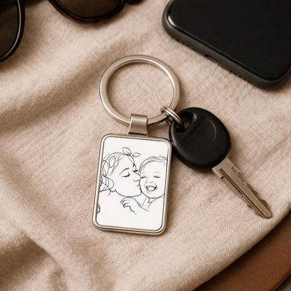 Personalized Line Art Keychain, Gift for Mom, Custom Baby Portrait Keychain