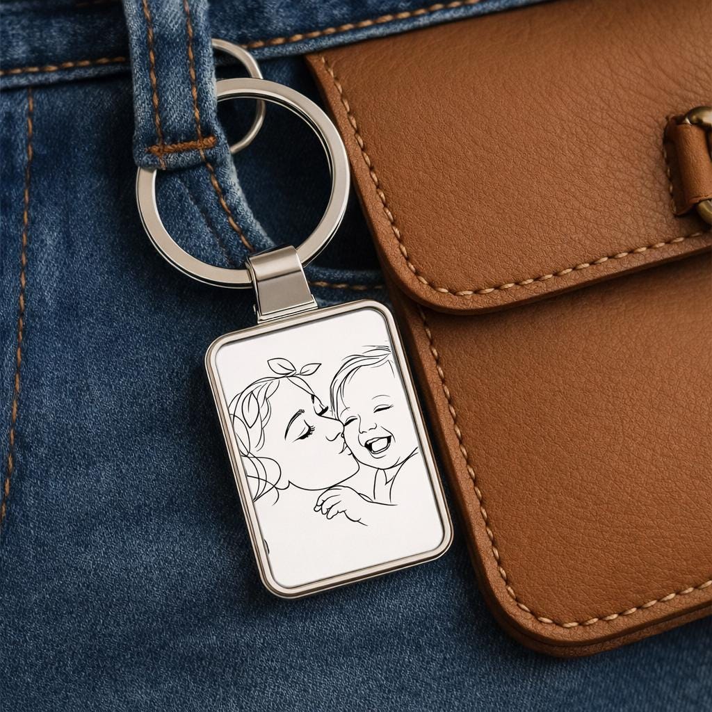 Personalized Line Art Keychain, Gift for Mom, Custom Baby Portrait Keychain