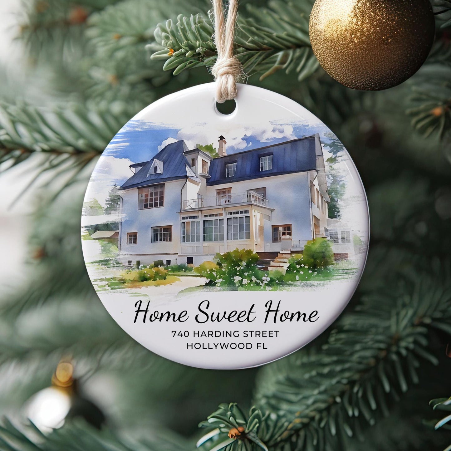 Watercolor House Portrait Ornament, Our First Home Keepsake, Housewarming Gift