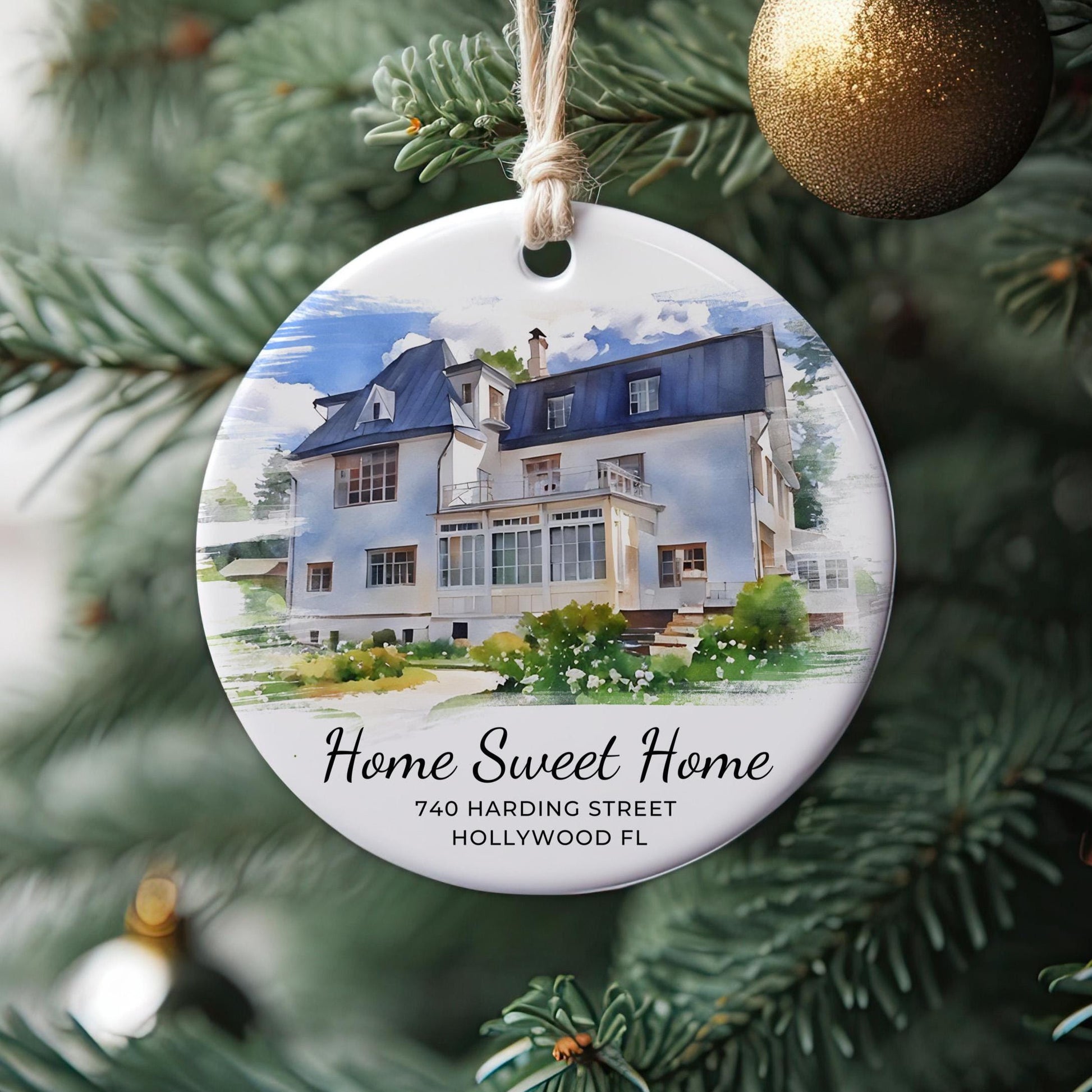 Watercolor House Portrait Ornament, Our First Home Keepsake, Housewarming Gift