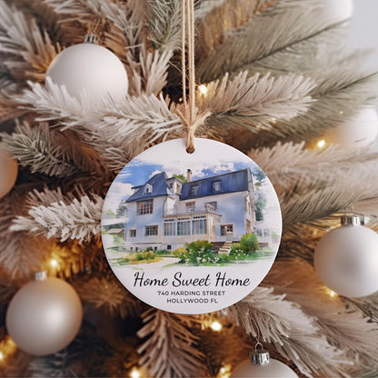 Watercolor House Portrait Ornament, Our First Home Keepsake, Housewarming Gift