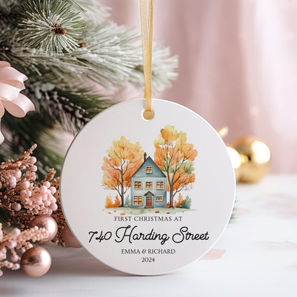 Personalized New Home Ornament, First Christmas Keepsake, Custom Address Housewarming Gift