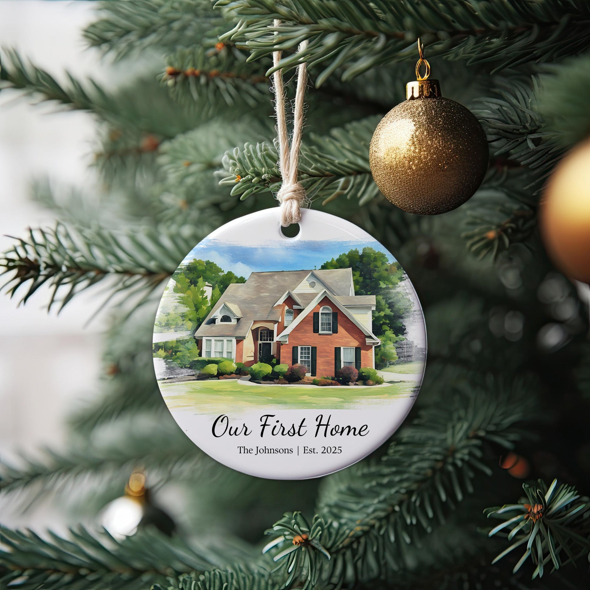 Custom House Portrait Ornament from Photo, First Home Keepsake, New Home Gift