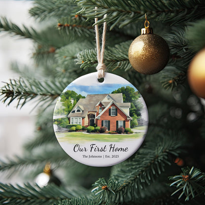 Custom House Portrait Ornament from Photo, First Home Keepsake, New Home Gift