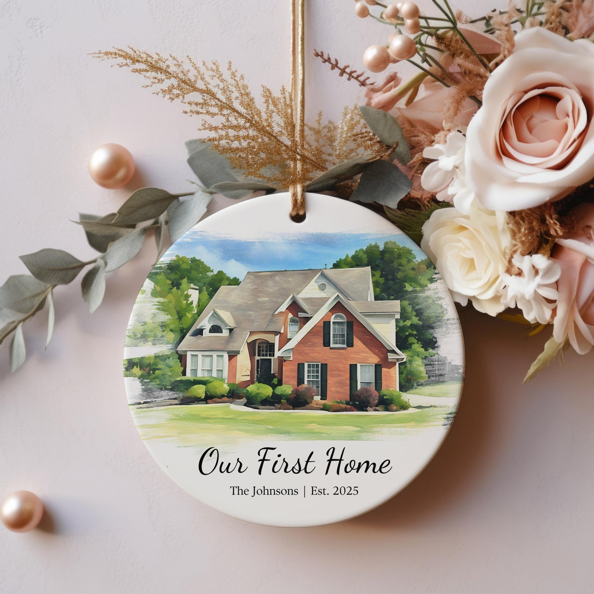 Custom House Portrait Ornament from Photo, First Home Keepsake, New Home Gift