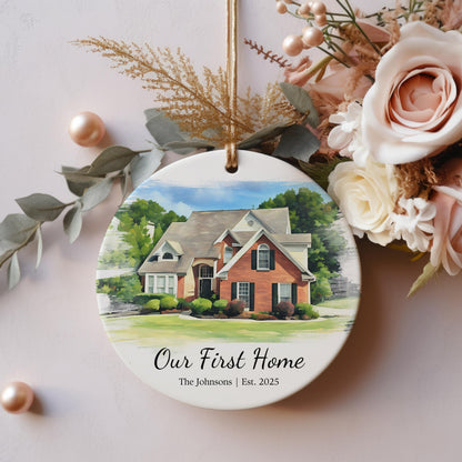 Custom House Portrait Ornament from Photo, First Home Keepsake, New Home Gift