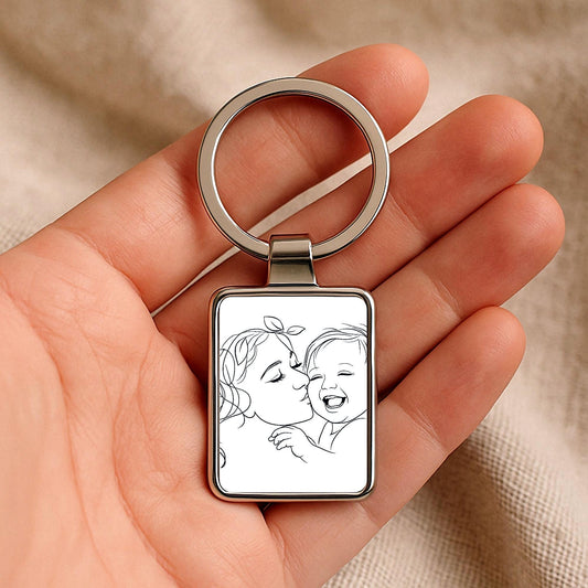 Personalized Mother’s Day Gift for Mom, Custom Baby Portrait Keychain, Line Art Keepsake