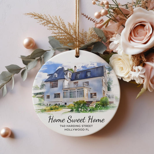Watercolor House Portrait Ornament, Our First Home Keepsake, Housewarming Gift