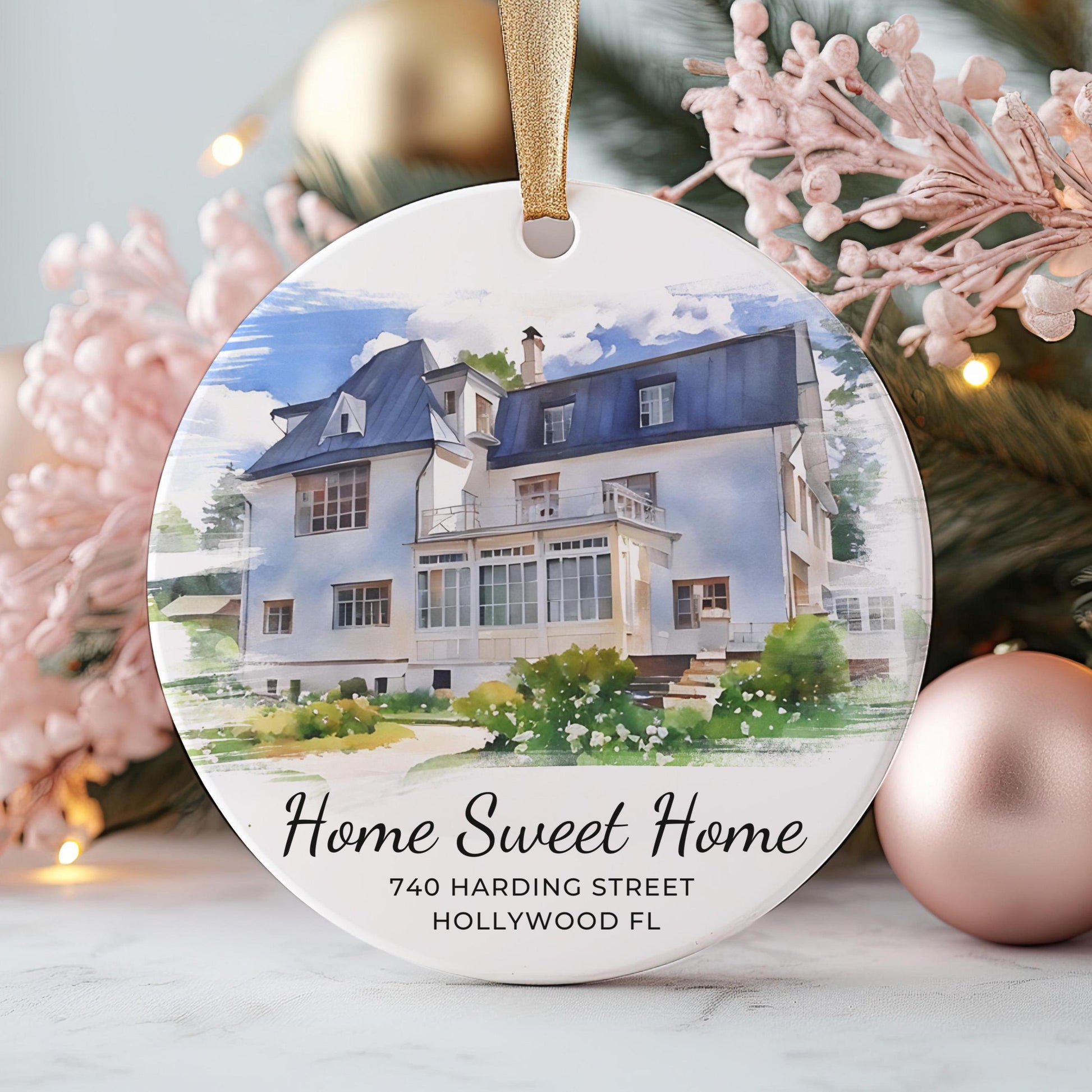 Watercolor House Portrait Ornament, Our First Home Keepsake, Housewarming Gift