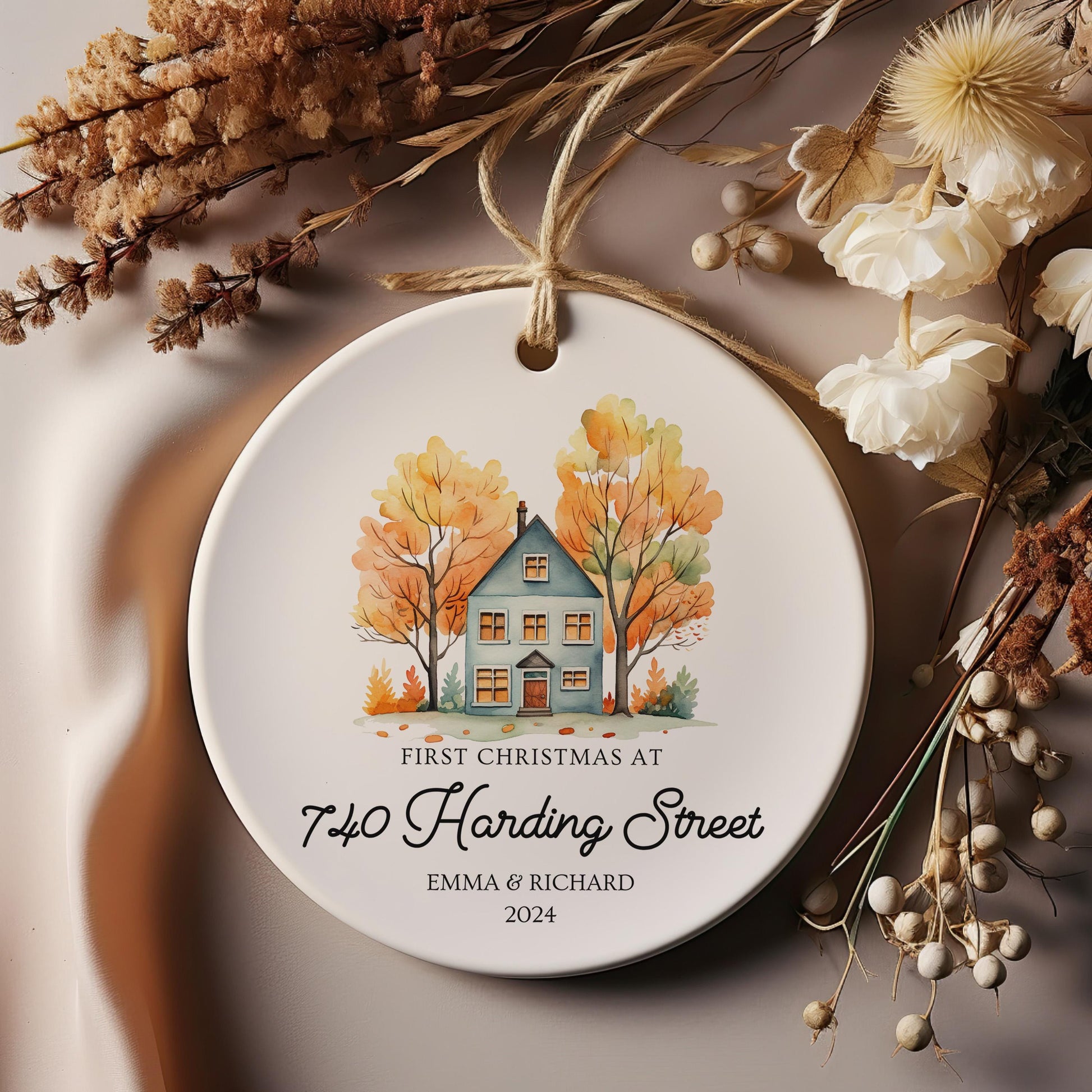 Personalized New Home Ornament, First Christmas Keepsake, Custom Address Housewarming Gift