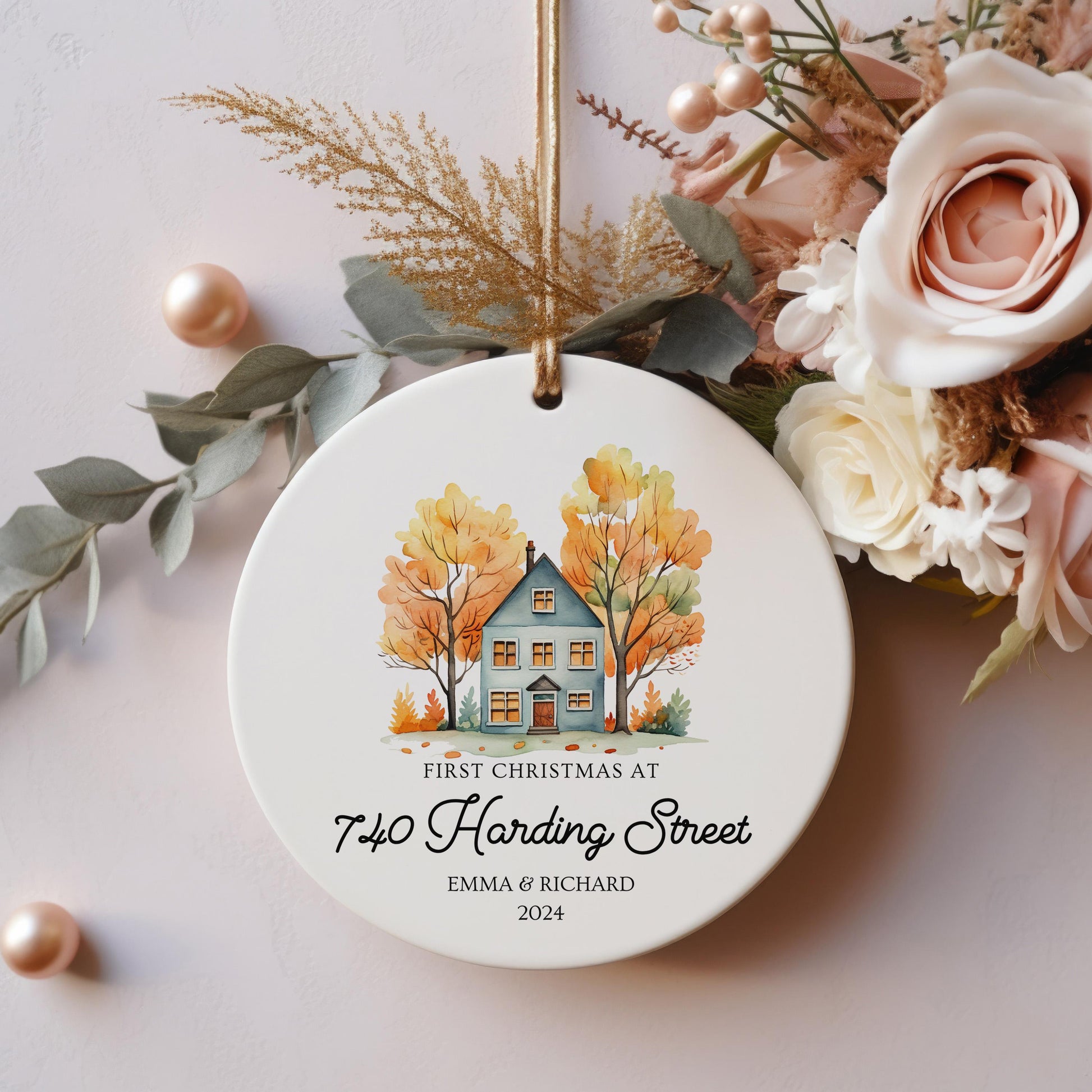 Personalized New Home Ornament, First Christmas Keepsake, Custom Address Housewarming Gift