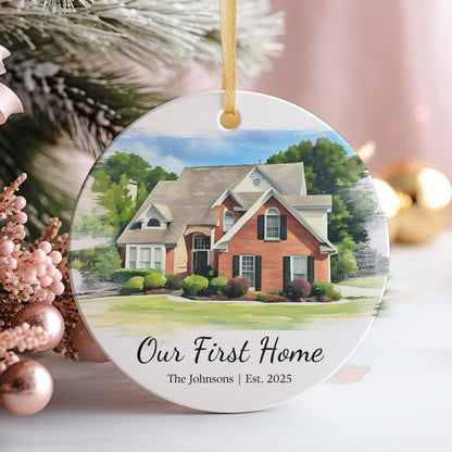 Custom House Portrait Ornament from Photo, First Home Keepsake, New Home Gift