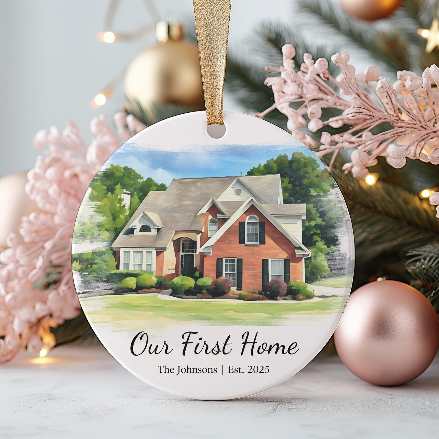 Custom House Portrait Ornament from Photo, First Home Keepsake, New Home Gift