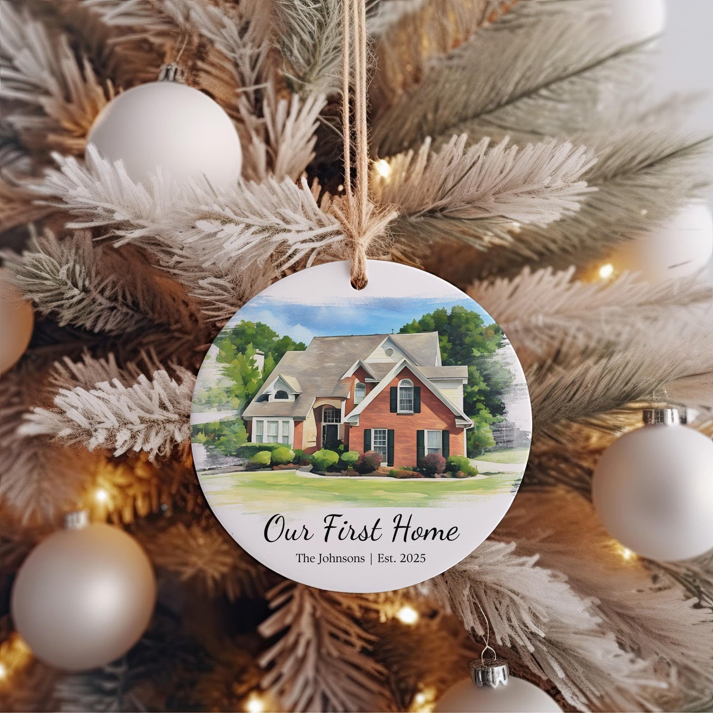 Custom House Portrait Ornament from Photo, First Home Keepsake, New Home Gift