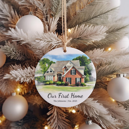 Custom House Portrait Ornament from Photo, First Home Keepsake, New Home Gift