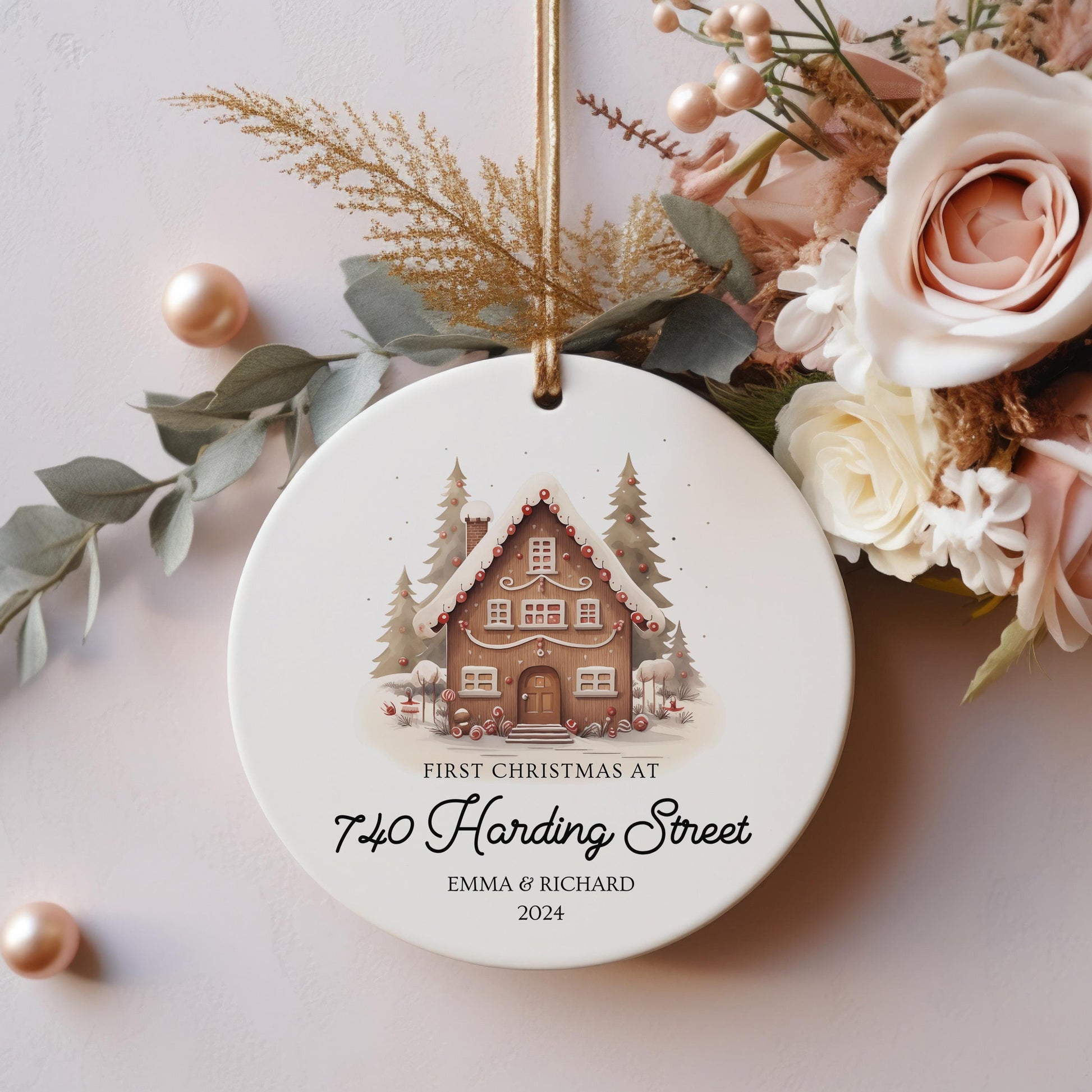 First Christmas at New Address Ornament, Personalized New Home Gift, Housewarming Keepsake