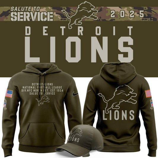 Men's Detroit Lions Olive 2025 Salute to Service Sideline Standard Issue Hoodie V3