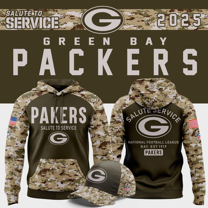 Men's Green Bay Packers Olive/Camo 2025 Salute to Service Sideline Limited Hoodie