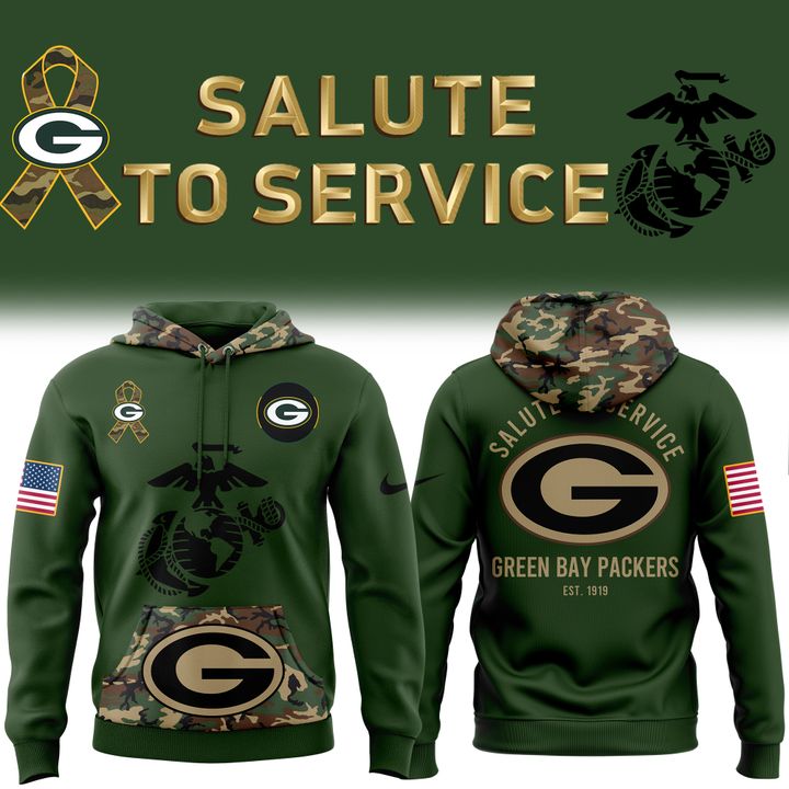 Men's Green Bay Packers 2025 NFL Salute to Service Marines 250 Limited Edition Hoodie