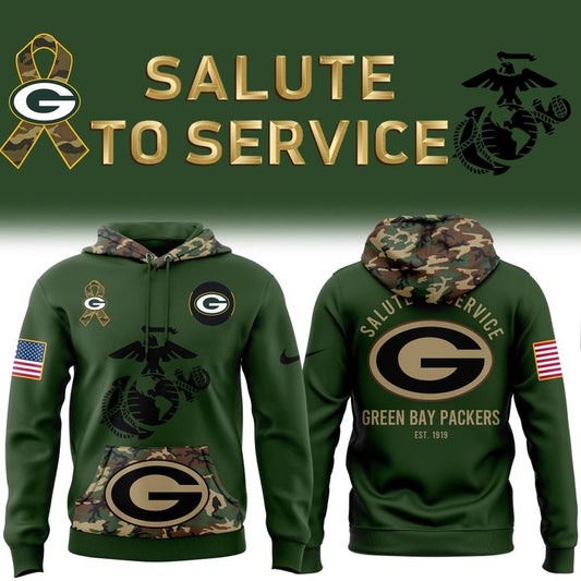 Men's Green Bay Packers 2025 NFL Salute to Service Marines 250 Limited Edition Hoodie