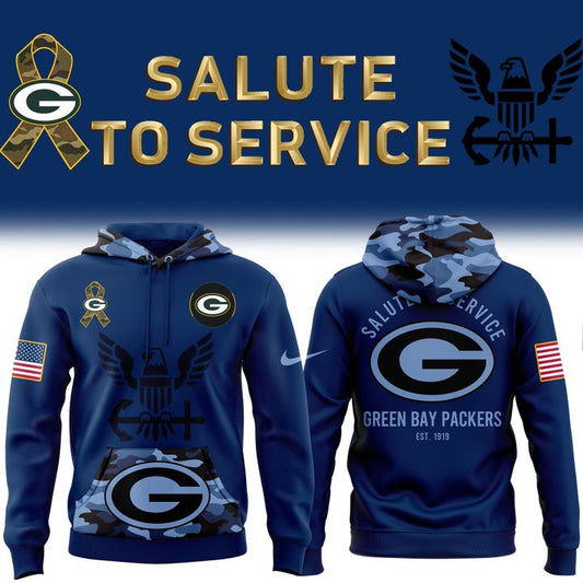 Men's Green Bay Packers 2025 NFL Salute to Service Navy 250 Limited Edition Hoodie