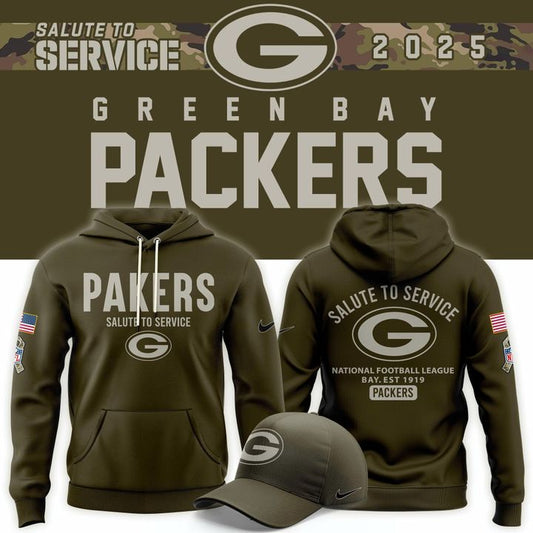 Men's Green Bay Packers Olive 2025 Salute to Service Sideline Hoodie