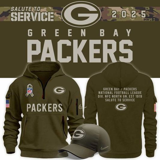 Men's Green Bay Packers Olive 2025 Salute to Service Special Hoodie
